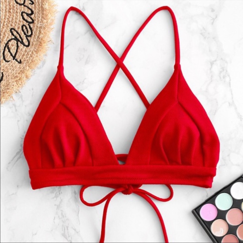 ♥️ZAFUL Size Small Lace up Textured Red Triangle Bikini Top